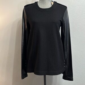 Burberry Black Women's Wool Jacket Top with Leather Sleeves Size S NWT